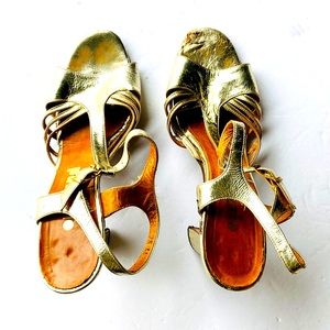 Vintage Palizzio Gold Heels T-Strap 7 1/2